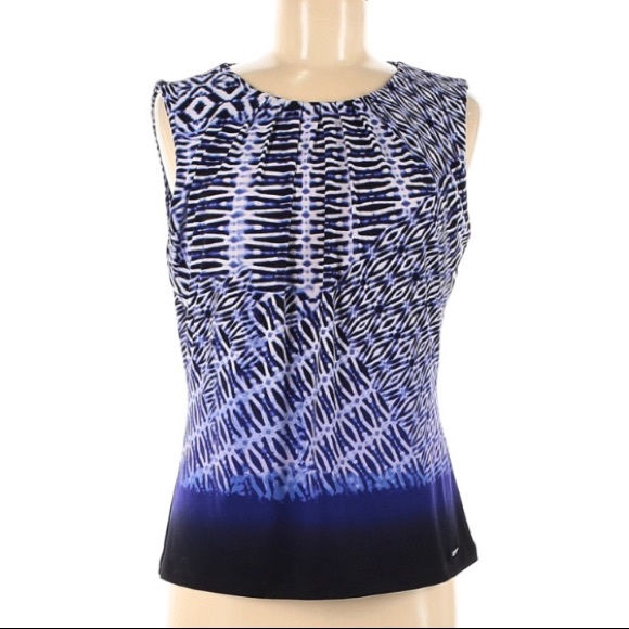 Calvin Klein Tops - Calvin Klein Sleeveless Abstract Wave Blue Top Md